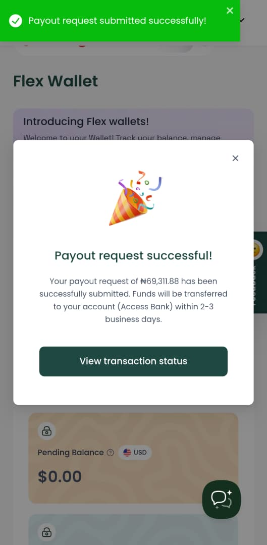 Payout request submitted