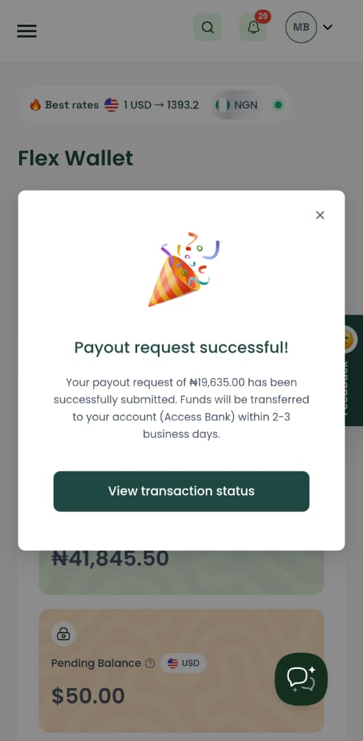 Payout request submitted