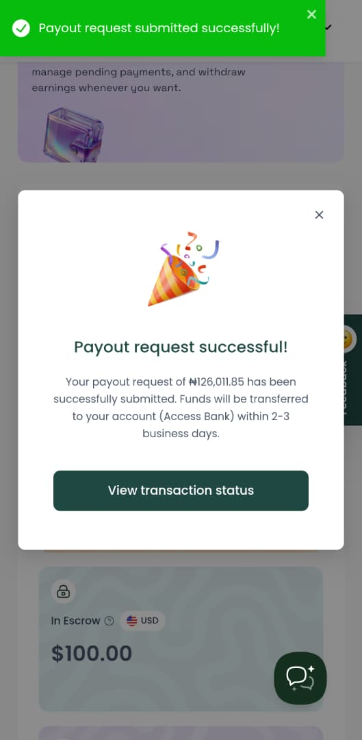 Payout request submitted
