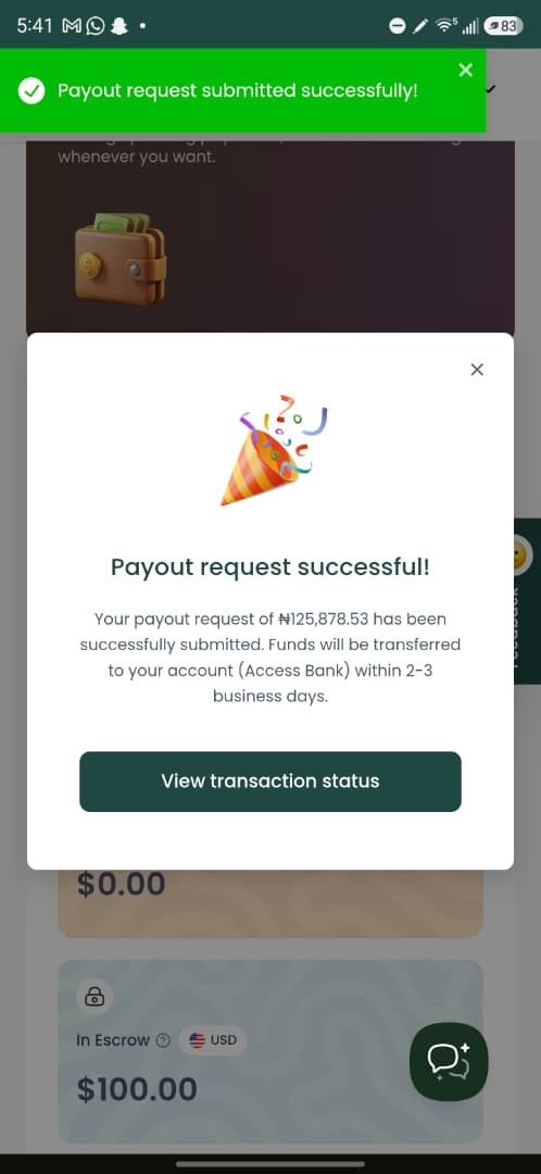 Payout request submitted