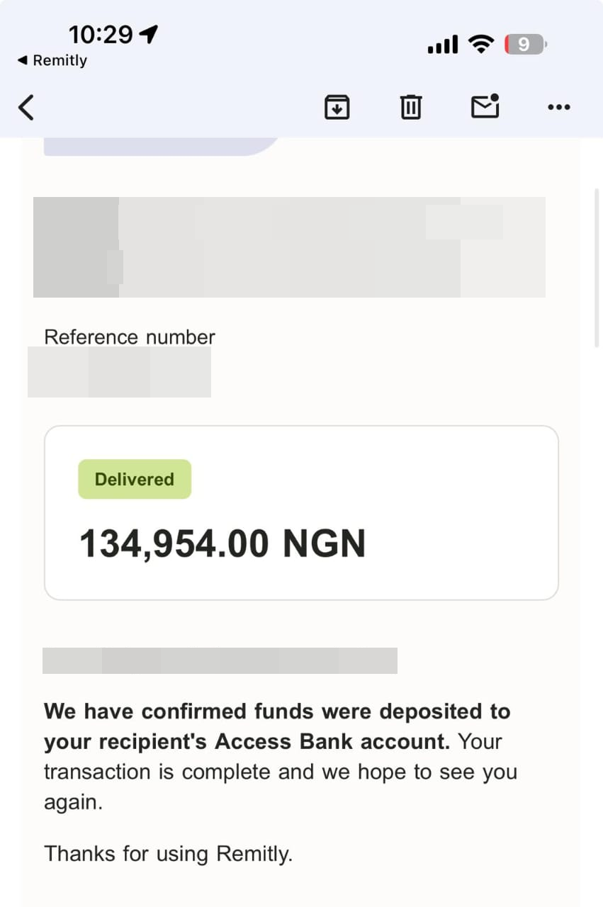 Payment transfer screenshot
