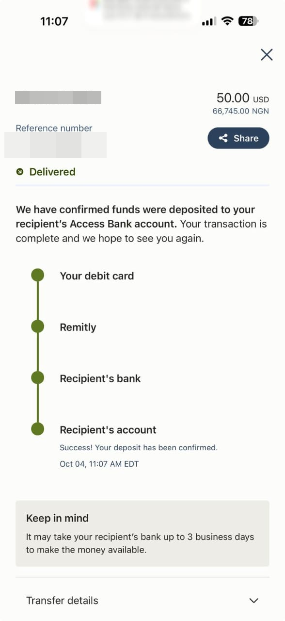 Payment transfer screenshot