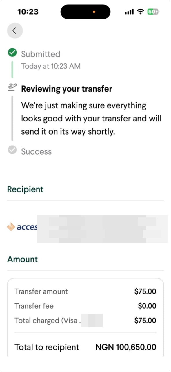 Payment transfer screenshot