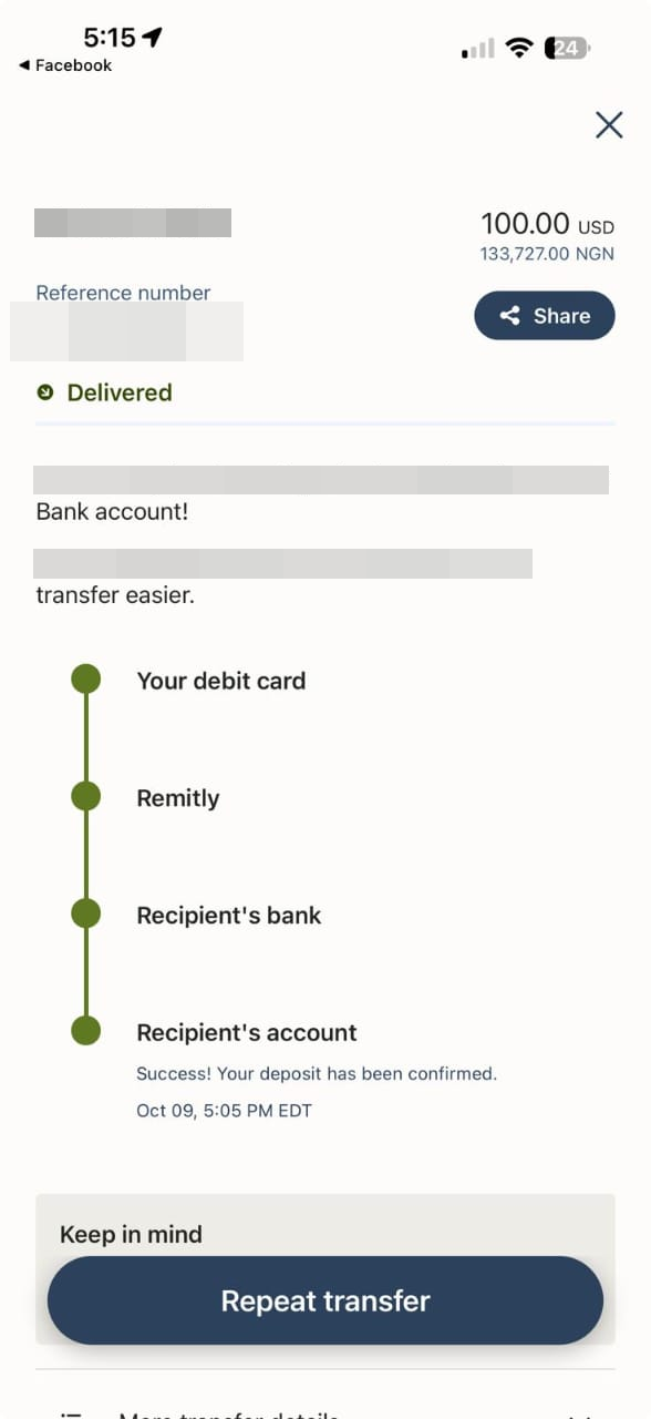 Payment transfer screenshot