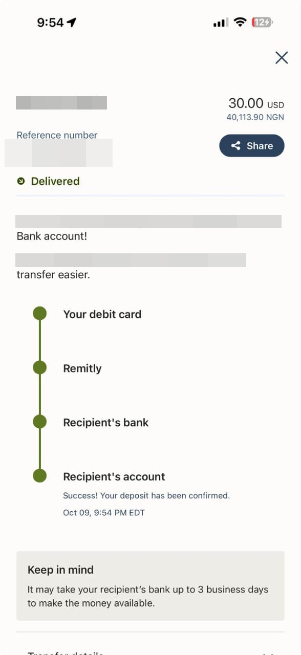 Payment transfer screenshot