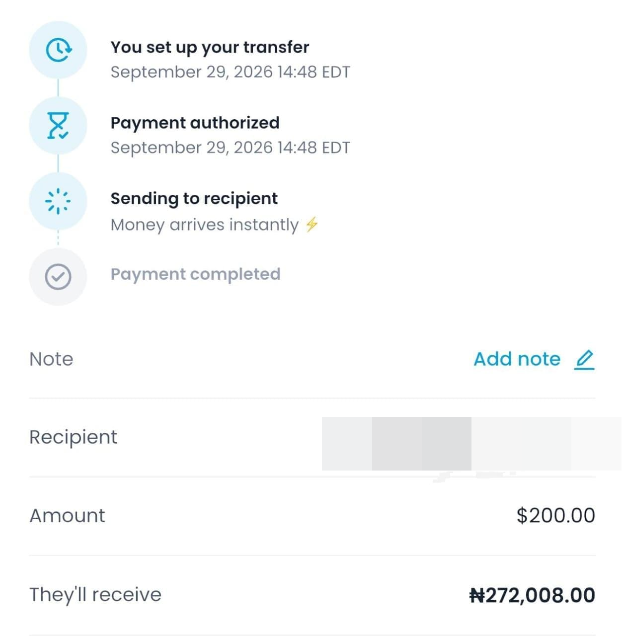Payment transfer screenshot