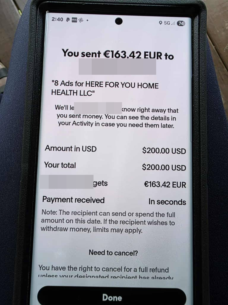 Payment transfer screenshot